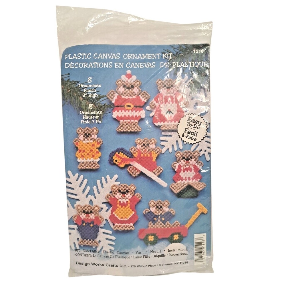 Design Works Crafts Plastic Canvas Ornament Kit 1218 Teddy Bears Christmas 8pc